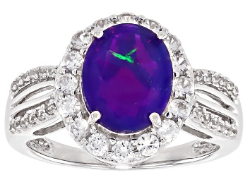 Picture of Purple Ethiopian Opal Rhodium Over Sterling Silver Ring 2.10ctw