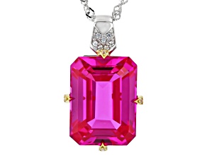 Pink and White Lab Created Sapphire Rhodium & 18K Yellow Gold Over Silver Pendant/Chain 14.20ctw