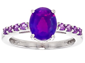 Purple Ethiopian Opal Rhodium Over Sterling Silver Ring 1.23ctw