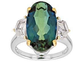 Multi Color Pacific Cost Quartz Doublet and Topaz Rhodium & 18K Yellow Gold Over Silver Ring 8.91ctw