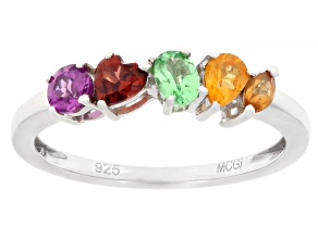 Multi-Garnet Rhodium Over Sterling Silver Band Ring 0.79ctw