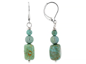 Green Kingman Turquoise Rhodium Over Stainless Steel Earrings