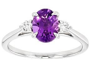 Purple Amethyst Rhodium Over Sterling Silver 3-Stone Ring 0.95ctw