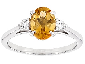 Yellow Citrine Rhodium Over Sterling Silver 3-Stone Ring 1.14ctw