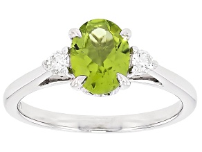 Green Peridot Rhodium Over Sterling Silver 3-Stone Ring 1.27ctw