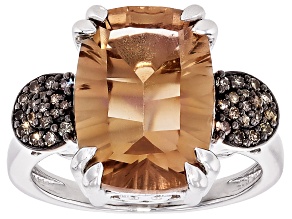 Champagne Quartz Rhodium Over Sterling Silver Ring 5.32ctw