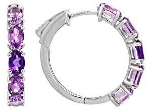 Purple Amethyst Rhodium Over Sterling Silver Hoop Earrings 3.55ctw