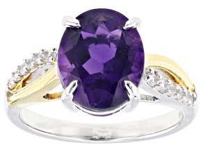 Purple African Amethyst Rhodium and 18K Yellow Gold Over Sterling Silver Ring 2.92ctw