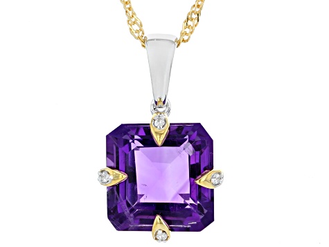 Purple African Amethyst Rhodium and 18k Yellow Gold Over Sterling Silver Pendant with Chain 5.62ctw