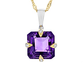 Purple African Amethyst Rhodium and 18k Yellow Gold Over Sterling Silver Pendant with Chain 5.62ctw