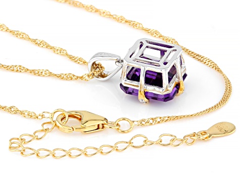 Purple African Amethyst Rhodium and 18k Yellow Gold Over Sterling Silver Pendant with Chain 5.62ctw