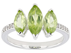 Green Peridot Rhodium Over Sterling Silver Ring 1.85ctw