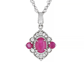 Red John Saul Ruby Rhodium Over Sterling Silver Pendant with Chain 1.49ctw