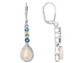 White Ethiopian Opal with Multi Gemstones Rhodium Over Sterling Silver Earrings 2.10ctw