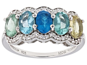 Multi-Color Apatite with White Zircon Rhodium Over Sterling Silver Ring 2.37ctw