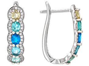 Multi-Color Apatite with White Zircon Rhodium Over Sterling Silver Earrings 1.96ctw