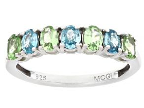 Blue Zircon with Mint Tsavorite Rhodium Over Sterling Silver Ring 1.24ctw