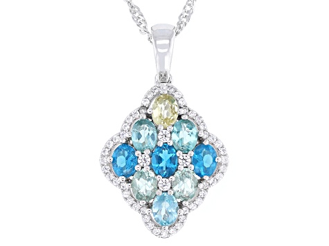 Multi-Color Apatite with White Zircon Rhodium Over Sterling Silver Pendant with Chain 1.64ctw