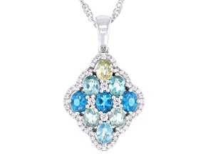 Multi-Color Apatite with White Zircon Rhodium Over Sterling Silver Pendant with Chain 1.67ctw
