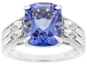Butterfly Blue Topaz with White Topaz Rhodium Over Sterling Silver Ring 4.92ctw