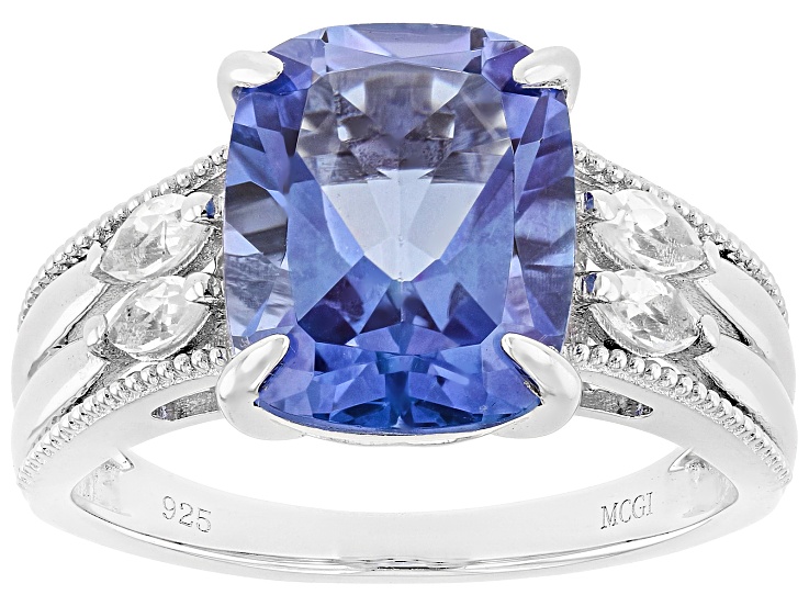 Butterfly Blue Topaz with White Topaz Rhodium Over Sterling Silver Ring 4.92ctw