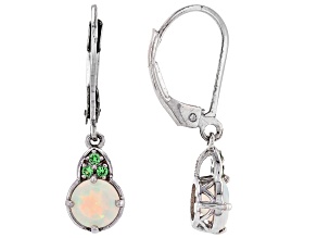 White Ethiopian Opal with Tsavorite Rhodium Over Sterling Silver Earrings 1.05ctw