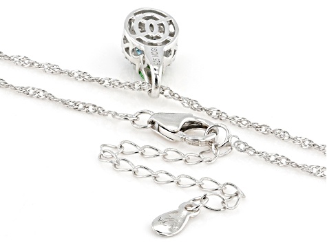 Blue Zircon with Mint Tsavorite and White Zircon Rhodium Over Silver Pendant with Chain 1.10ctw