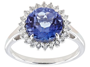 Butterfly Blue Topaz with White Topaz Rhodium Over Sterling Silver Ring 3.34ctw