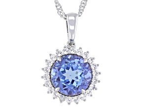 Butterfly Blue Topaz with white Topaz Rhodium Over Sterling Silver Pendant with Chain 3.30ctw