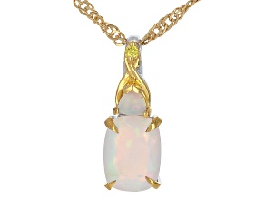 White Ethiopian Opal Rhodium & 18K Yellow Gold Over Sterling Silver Pendant with Chain 0.80ctw