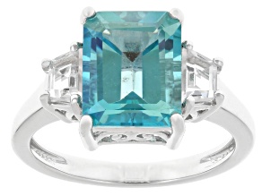 Blue Paraiba Color Topaz Rhodium Over Sterling Silver Ring 4.13ctw