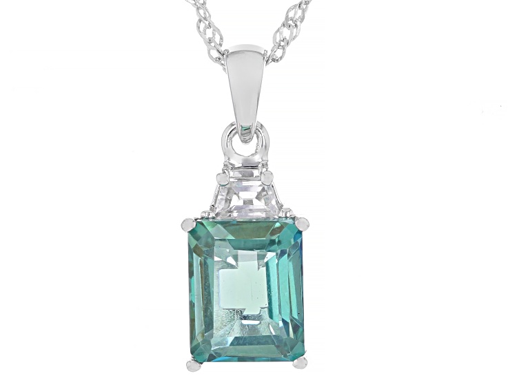 Blue Paraiba Color Topaz Rhodium Over Sterling Silver Pendant With Chain 3.86ctw