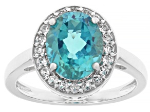 Blue Paraiba Color Topaz Rhodium Over Sterling Silver Ring 3.07ctw