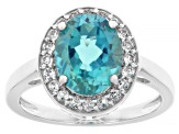 Blue Paraiba Color Topaz Rhodium Over Sterling Silver Ring 3.07ctw ...