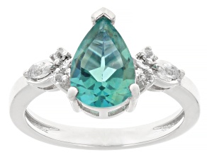 Blue Paraiba Color Topaz Rhodium Over Sterling Silver Ring 2.02ctw