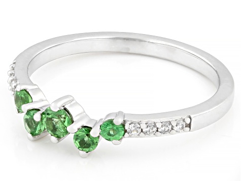 Mint Tsavorite with White Zircon Rhodium Over Sterling Silver Ring 0.38ctw