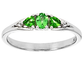 Mint Tsavorite with White Zircon Rhodium Over Sterling Silver Ring 0.38ctw