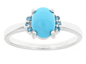 Blue Sleeping Beauty Turquoise Rhodium Over Sterling Silver Ring 0.05ctw