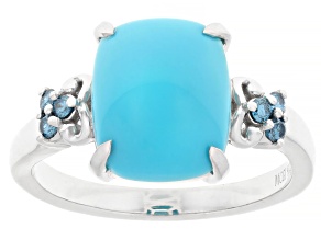 Blue Sleeping Beauty Turquoise Rhodium Over Sterling Silver Ring 0.10ctw