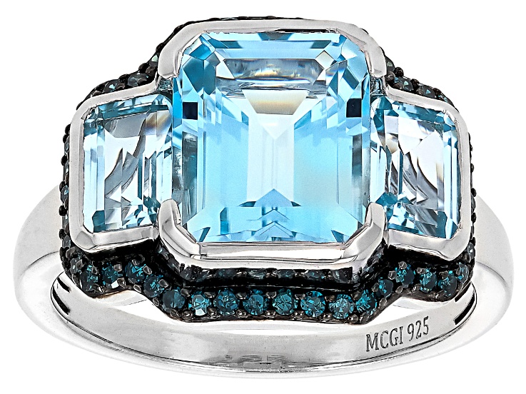 Sky Blue Topaz Rhodium Over Sterling Silver Ring 5.20ctw