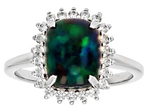 Black Ethiopian Opal Rhodium Over Sterling Silver Ring 1.93ctw
