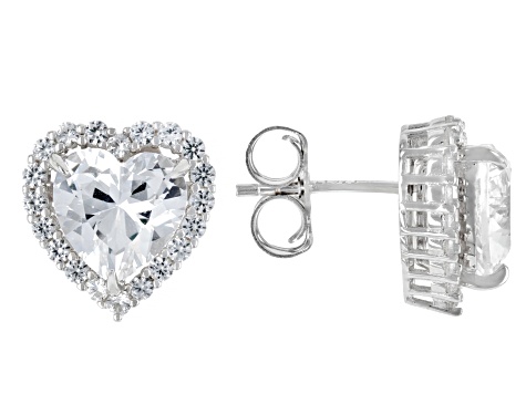White Lab Created Sapphire Rhodium Over Sterling Silver Heart Earrings & Jacket Set 4.97ctw