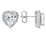 White Lab Created Sapphire Rhodium Over Sterling Silver Heart Earrings & Jacket Set 4.97ctw