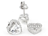 White Lab Created Sapphire Rhodium Over Sterling Silver Heart Earrings & Jacket Set 4.97ctw