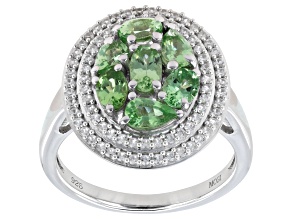 Mint Tsavorite Rhodium Over Sterling Silver Oval Halo Ring 1.79ctw