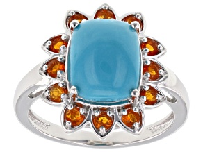 Blue Sleeping Beauty Turquoise Rhodium Over Sterling Silver Ring 0.23ctw