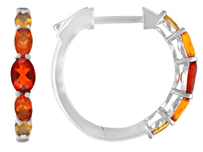 Orange Fire Opal Rhodium Over Sterling Silver Hoop Earrings 1.53ctw