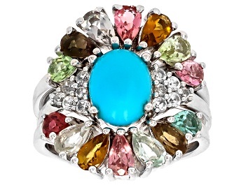 Picture of Blue Sleeping Beauty Turquoise Platinum Over Sterling Silver Set of 3 Rings 2.45ctw