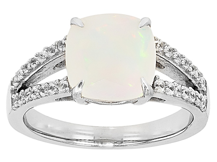 White Ethiopian Opal Rhodium Over Sterling Silver Ring 1.61ctw