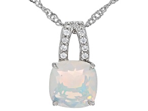 White Ethiopian Opal Rhodium Over Sterling Silver Pendant with Chain 1.59ctw